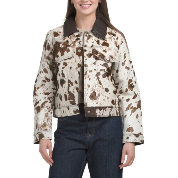 AVEC LES FILLES Brown Cow Hair On Hide Jacket - Picture 1 of 2